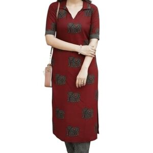 Women's Rayon Viscose Printed Kurta Pant Set | Collar Neck Straight Ethnic Suit for Casual, Daily, and Office Wear