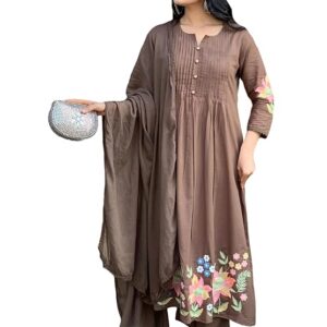 Women's Rayon Viscose Embroidered Anarkali Kurta with Pant and Dupatta | Three Piece Ethnic Kurta Set for Women with Elegant Design