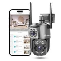 ApnaCam 1080p Dual Lens 3+2MP FHD Outdoor PTZ Smart WiFi Camera with 2 Way Audio, Color Night Vision, Alarm, Motion Alert & SD Card Support