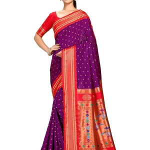 Varkala Silk Sarees Women's Paithani Soft Silk Kadiyal double Pallu Saree With Blouse Piece
