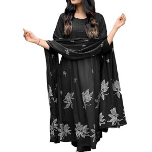 Women's Rayon Blend Anarkali Printed Kurta with Pant & Dupatta | Ethnic Kurta Pant Dupatta Set for Women | Traditional Indian Wear Outfit