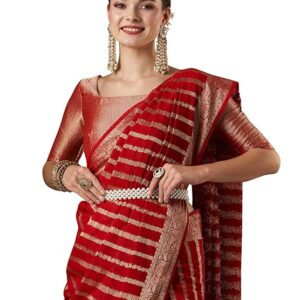 Women's Woven Design Leheriya Georgette Saree With Unstiched Blouse Piece