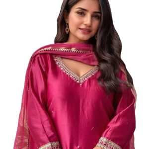 Women's Pure Cotton Kurta Plazzo Dupatta Set | Hand Embroidered Neck Design | Ethnic Wear Kurti Set for Women Cotton Suit Set | Traditional Festive Dress for Women