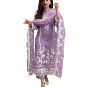 Women's Rayon Blend Straight Embroidered Kurta with Pant & Dupatta