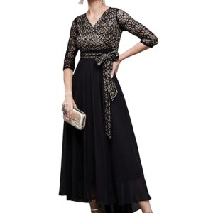 Women's Floral Printed Relaxed Fit V-Neck 3/4th Sleeve Maxi Dress