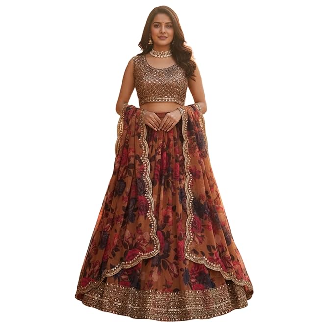 Premium Georgette Lehenga Choli Set with Matching Blouse & Dupatta for Women | Lightweight Designer Lehenga | Graceful Look Traditional Indian Wear (PINK) (free Size)
