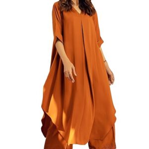 Women's Pure Cotton Rust Co-ord Set | A-Line Kurta with Pants | Ethnic Two Piece Set | Casual & Office Wear Coord Set for Women | Stylish Dress