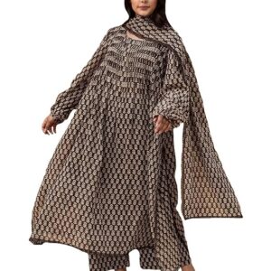 Women’s Kashmiri Faren Abaya Black Hand-Block Anarkali Kurta Set, Ethnic Loose Fit, Comfortable Party & Casual Wear