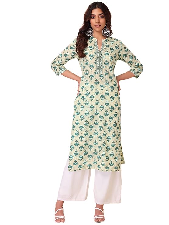 Women's Muslin Regular Fit Animal Print Ethnic Kurta