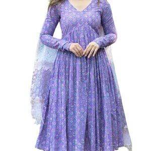 Women Printed Anarkali Kurta and Pant Set with Dupatta