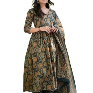 Women Viscose Printed Anarkali Kurta And Pant With Dupatta Set