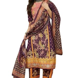 Women's Purple Cotton Blend Floral Printed Straight Kurta Set