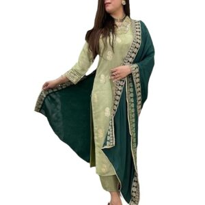 GoSriKi Women's 3 Piece Kurta Pant Dupatta Set | Silk Cotton Kurta Sets for Woman | Kurti Set for Woman | Elegant Suit Set for Women Cotton | Women Kurta Sets with Dupatta Cotton