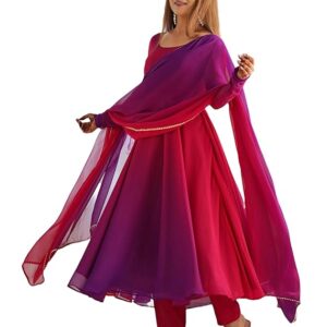 Women's Georgette Anarkali Kurta Set with Dupatta | Elegant Pink Ethnic Dress | Flared Long Kurti for Festive