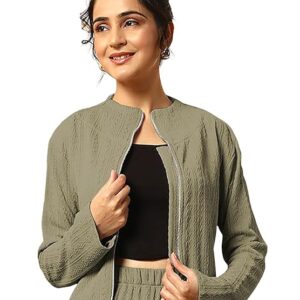 Leriya Fashion Cotton Winter Co-ord Set for Women Stylish | Warm Zip Jacket & Pant Set | Winter Sweatshirt Jacket Set with Zipper | Oversized Loose Fit Casual Travel & Loungewear Outfit