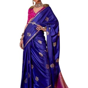 Women's Satin Silk Bagh Printed Saree With Unstitched Blouse(KNTKLX391001_RJ_Parent)