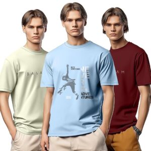Nobero 100% Cotton Tshirts for Men Combo Pack of 3 | Regular Fit | Printed | Round Neck Half Sleeve