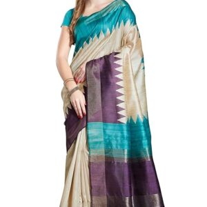 Women's Printed Art Tussar Silk Zari Border Saree With Blouse Piece