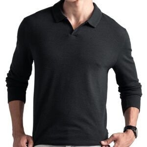 DAMENSCH Statement Popcorn Johnny Collar Full Sleeve Polo with Premium Cotton Blend, Popcorn Texture, Colours by High-IQ Dyes Heavy Weight Fabric T-Shirt for Men