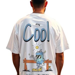 Veirdo Men's Cotton Oversized Fit® Oversized Baggy Fit Drop Shoulder Cool and Stylish Latest Graphic Printed Design Half Sleeve T-Shirt (Available Sizes: S to 2XL)