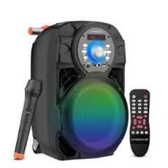 Krisons Star 100W Bluetooth Party Speaker with Wheels, Immersive Visual Display, Personalized Karaoke, Push Control, Volume, Bass, Treble & Echo Adjustments