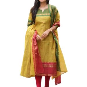 Women's Chanderi Cotton Straight Printed Kurta with Dupatta