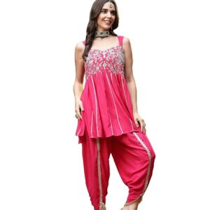 Women's Solid & Embroidered Rayon A-Line Kurti Dhoti Pant Set