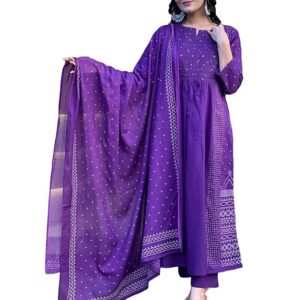 Women's Rayon Viscose Anarkali Printed Kurta with Pant & Dupatta
