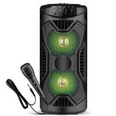 Krisons Rockstar 30W 4 inch Double Woofer Multi-Media Bluetooth Party Speaker with Wired Mic, RGB Lights, USB, SD Card & FM Radio
