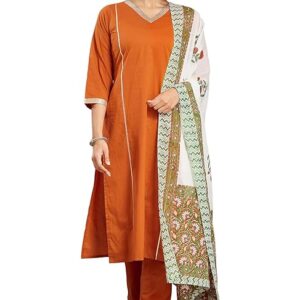 Women's Orange Pure Cotton Solid Straight Kurta Set