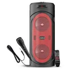 Krisons 40W 4 inch Redstar Double Woofer Multi-Media Bluetooth Party Speaker with Wired Mic, Digital Display, RGB Lights, USB, SD Card & FM Radio