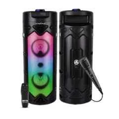 Krisons Cylender 333 50W Double 4 inch Woofer Multi-Media Bluetooth Party Tower Speaker with Wired Mic, In Built Digital Display, RGB Lights, USB, SD Card & FM Radio