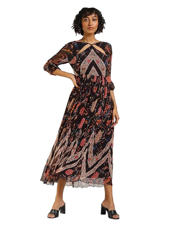 Label RITU KUMAR Full Sleeves Printed Cutout Long Dress