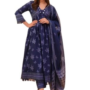 Women Printed Anarkali Kurta and Pant Set with Dupatta