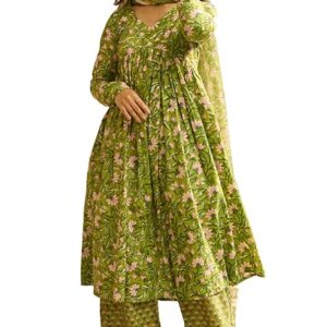 Women Printed Anarkali Kurta and Pant Set with Dupatta