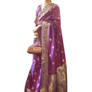 Women's Silk Blend Bandhani Print Kanjivaram Saree Saree With Unstitched Blouse Piece
