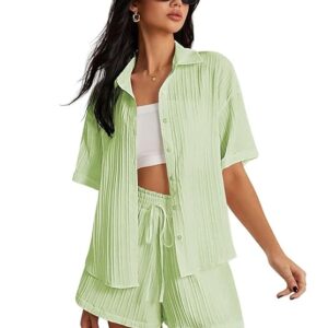 Leriya Fashion Co-ord Set for Women Stylish | Summer Night Suit For Women | Textured Pyjama Set For Woman Travel Beach & Holiday Look | Oversized Loose Fit Trendy Top & Shorts for Summer Day Vacation