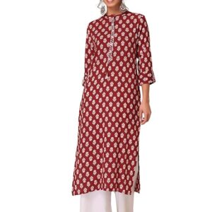 Women's Rayon Regular Fit Floral Regular Kurta