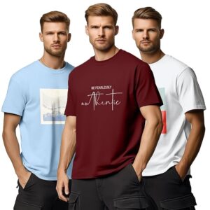 Nobero 100% Cotton Tshirts for Men Combo Pack of 3 | Regular Fit | Printed | Round Neck Half Sleeve