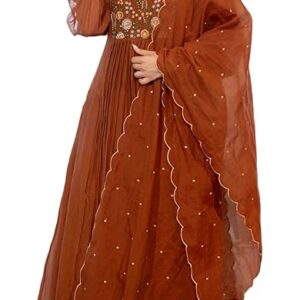 Women Embroidery Solid Anarkali Kurta and Pant Set with Dupatta