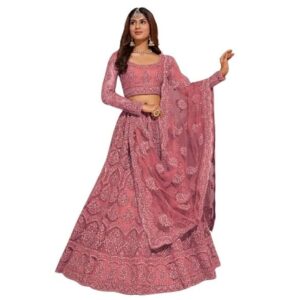 Women's Semi Stitched satin blend Lehenga Choli with Embroidered Pattern Unstitched Blouse and Dupatta Set | Women's Lehenga Cholis