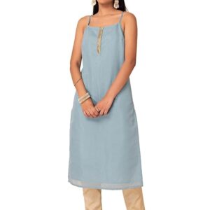 Women's Cotton Regular Fit Casual Lace Detail Strappy Kurta