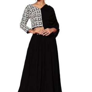 LYMI LABEL Fusion Wear For Women - Georgette Floral Embroidered Lehenga Skirt with Designed Sleeve Top