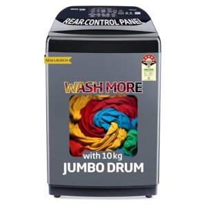 Voltas Beko, A Tata Product 10 Kg 5 Star Fully-Automatic Top Loading Washing Machine (WTL1006UEA/OBS1060, Grey, Double Waterfall Technology)