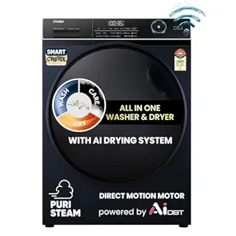 Haier 11 kg Washer Dryer (11 kg Wash / 7 kg Dry) with AI-DBT, Direct Drive, Wi-Fi, Puristeam & i-Refresh, 525 mm Super Drum, Fully Automatic Front Load, In-built Heater, Black (EFLD110-DM14IEICBKU1)